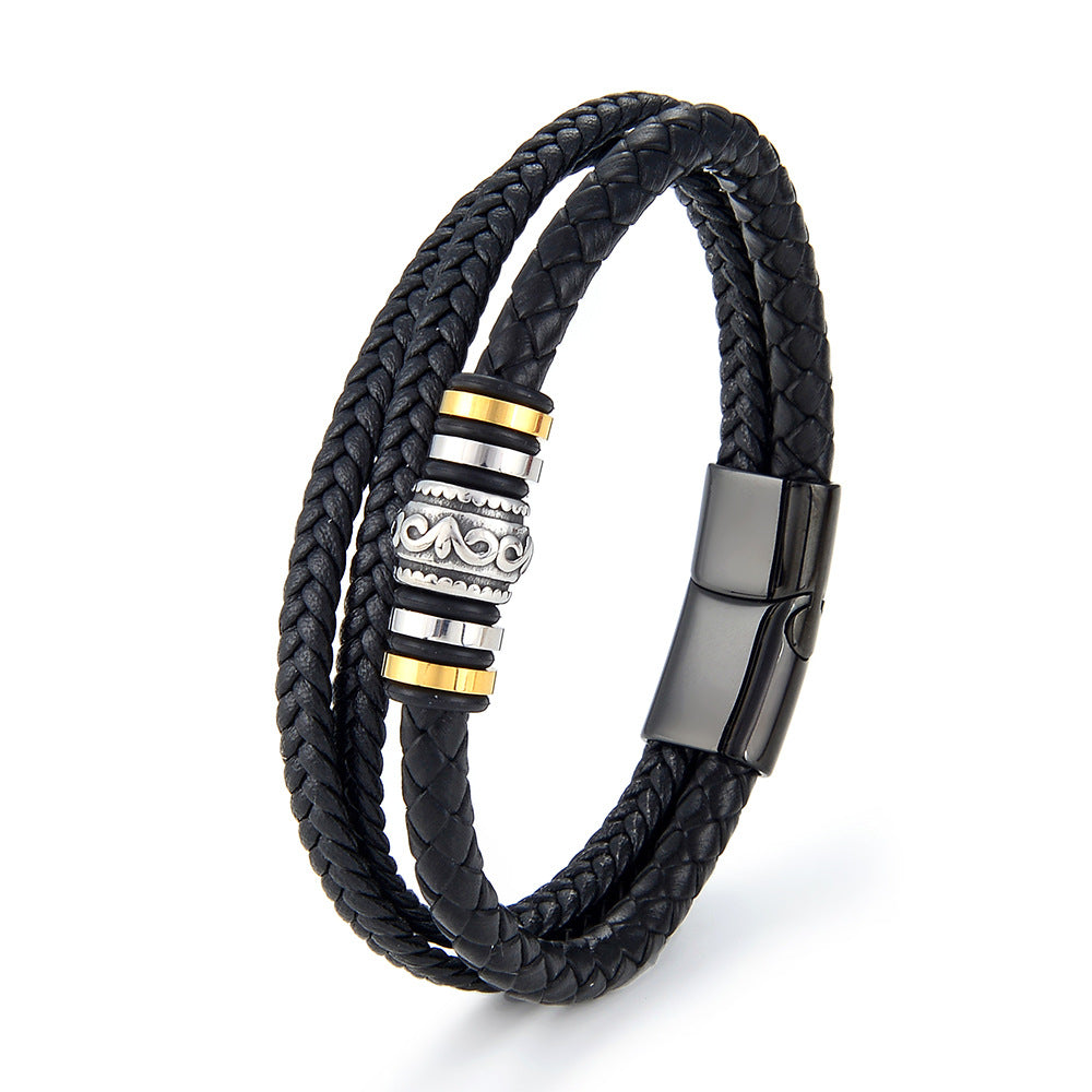 Geflochtenes Lederarmband aus Titanstahl