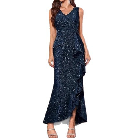 Pailletten-Abendkleid mit V-Ausschnitt – Bild 2 | LuxeStyle