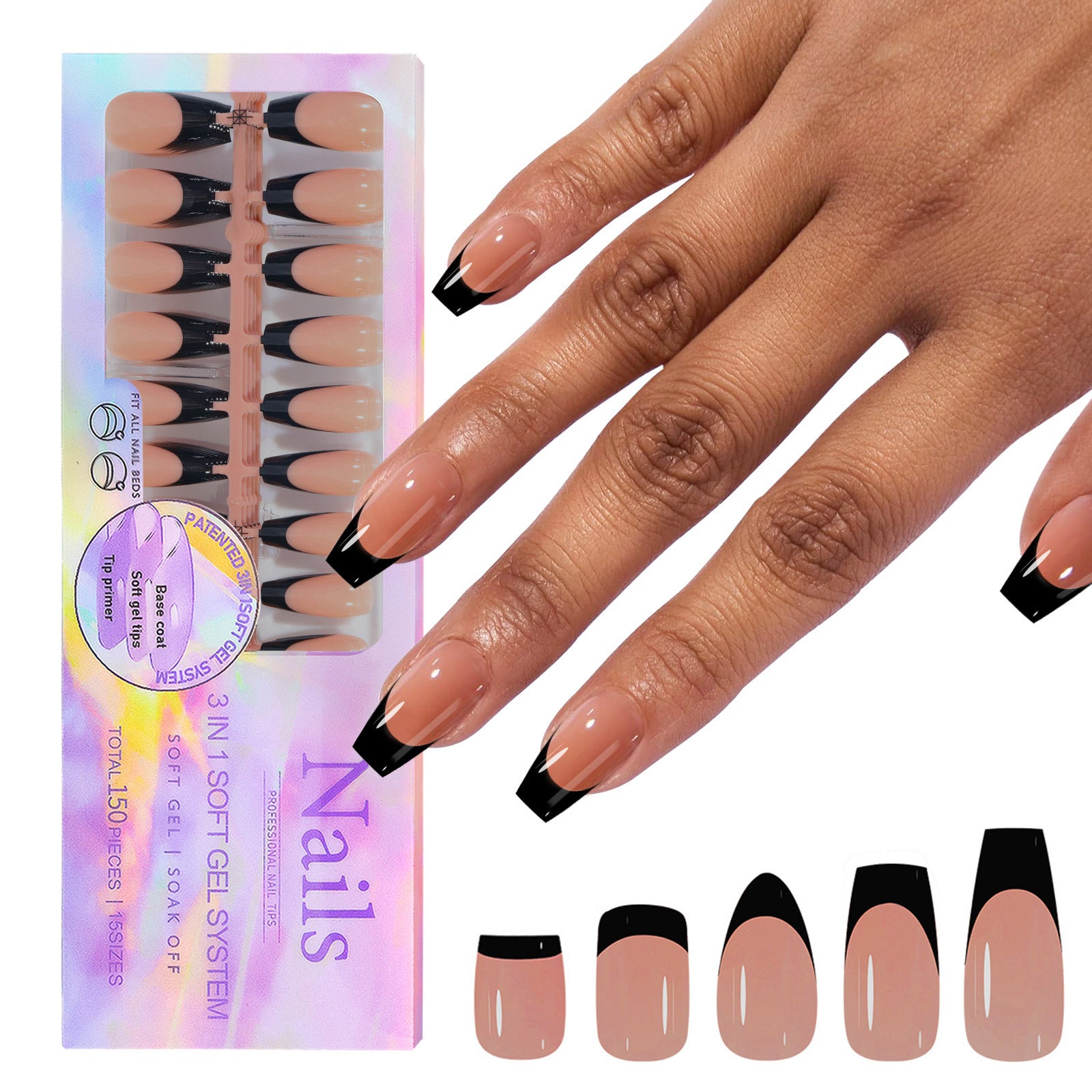 French Black Armour Wearable Nails