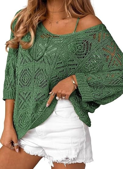 Gehäkelter Pullover mit Dreiviertelärmeln