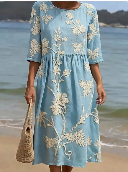 Sommerkleid mit abstraktem Mid-Waist-Print