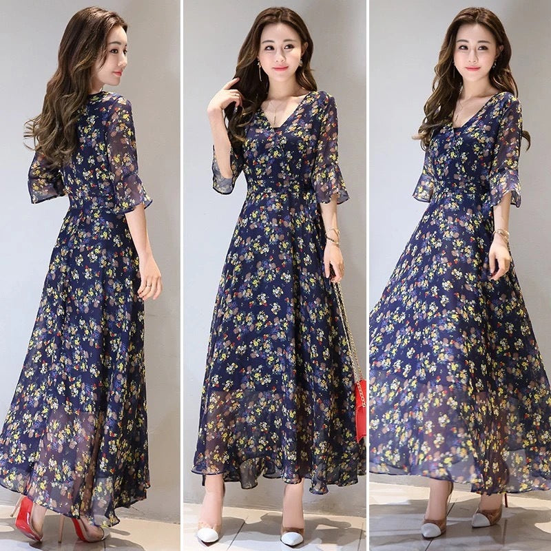 Sommerliches Chiffonkleid mit Blumenprint