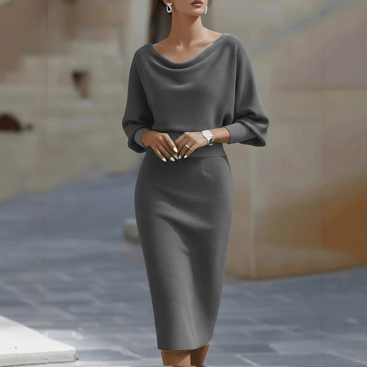 Elegantes Etuikleid mit Schlitz und Flared Sleeves – Bild 3 | LuxeStyle