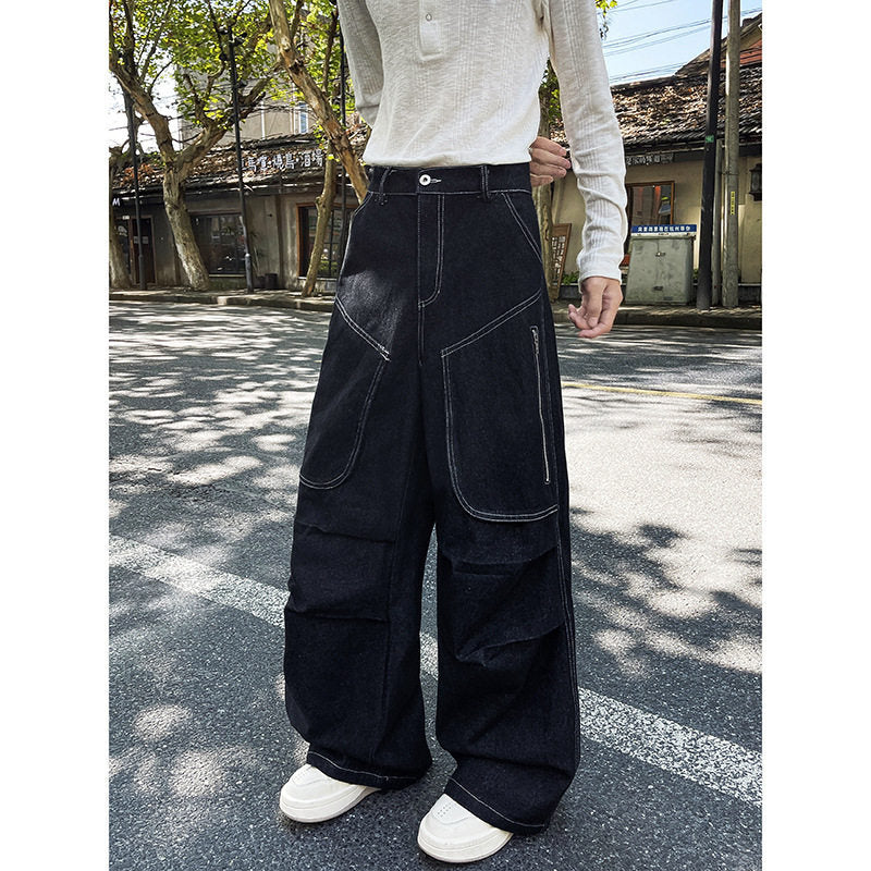 Pleated Wide-leg Denim Hose für Herren – Bild 5 | LuxeStyle
