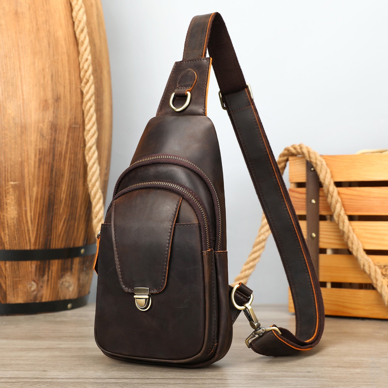 Vintage Crazy Horse Leder Umhängetasche – Ansicht 2
