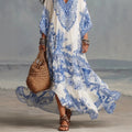 Boho Maxi-Kleid mit V-Ausschnitt und Fledermausärmeln