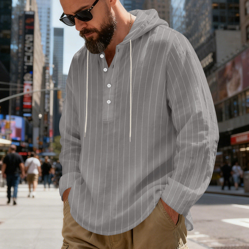 Herren Leinen-Kapuzenshirt Gestreift – Bild 7 | LuxeStyle