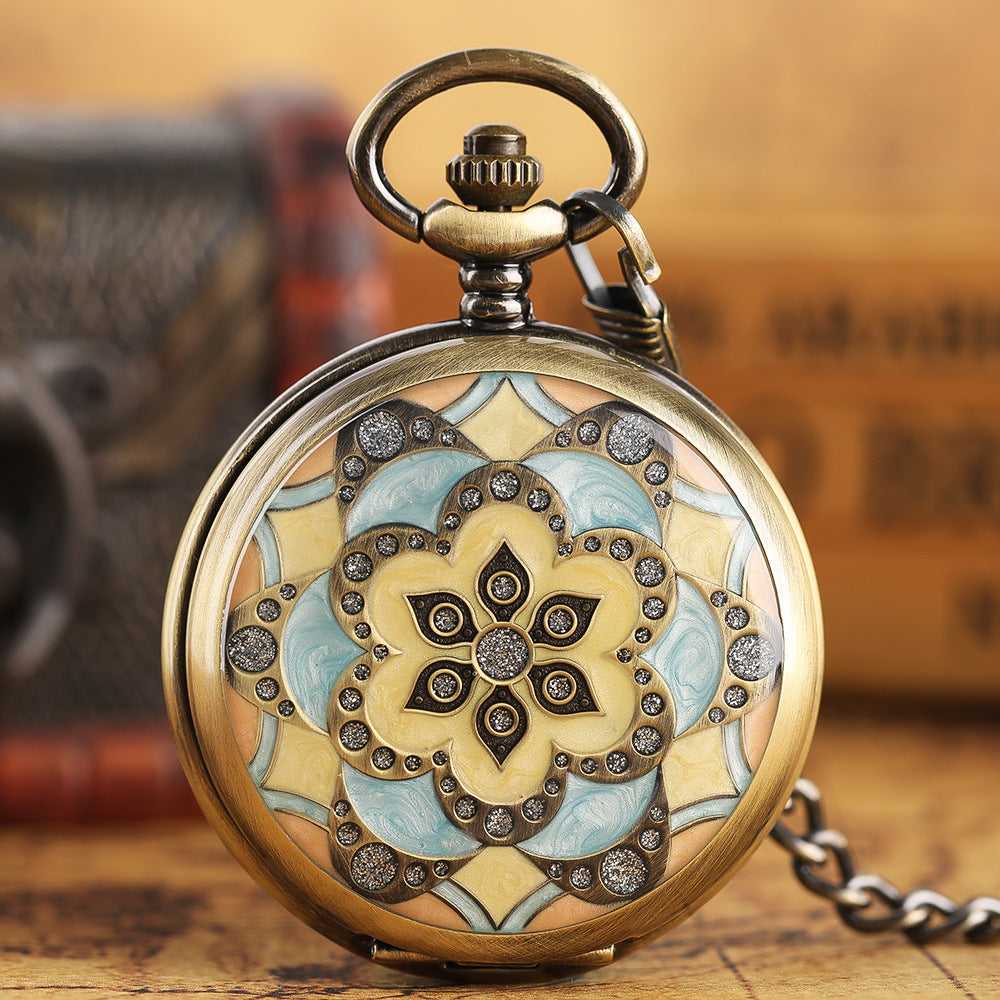 Grüne Epoxy-Blumen Taschenuhr – Ansicht 4