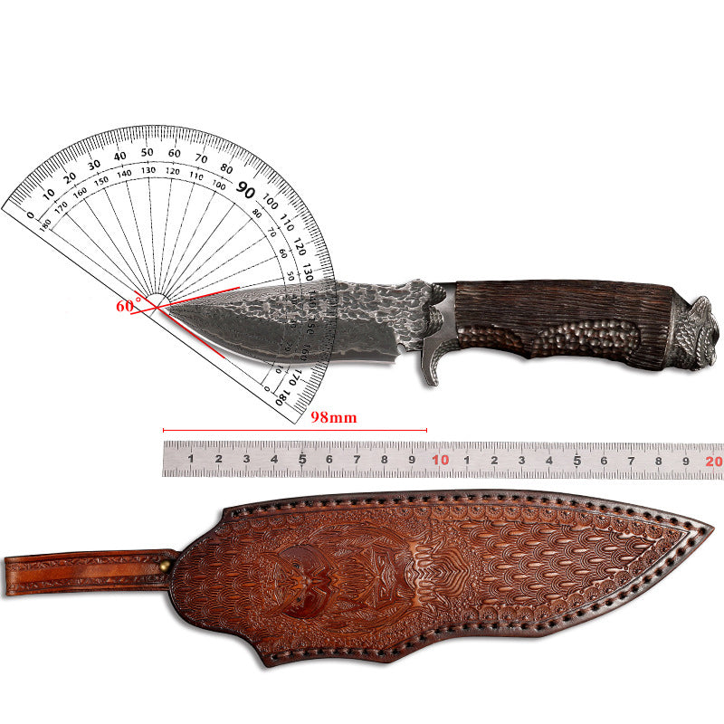 Damast-Outdoormesser mit Lederscheide | LuxeStyle
