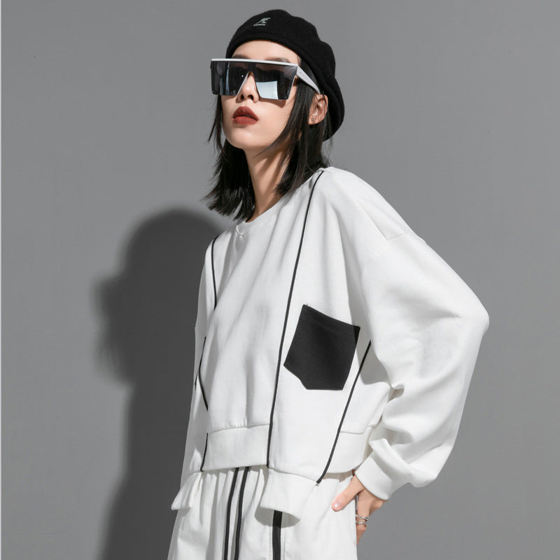 Patchwork Hoodie Pullover für Damen
