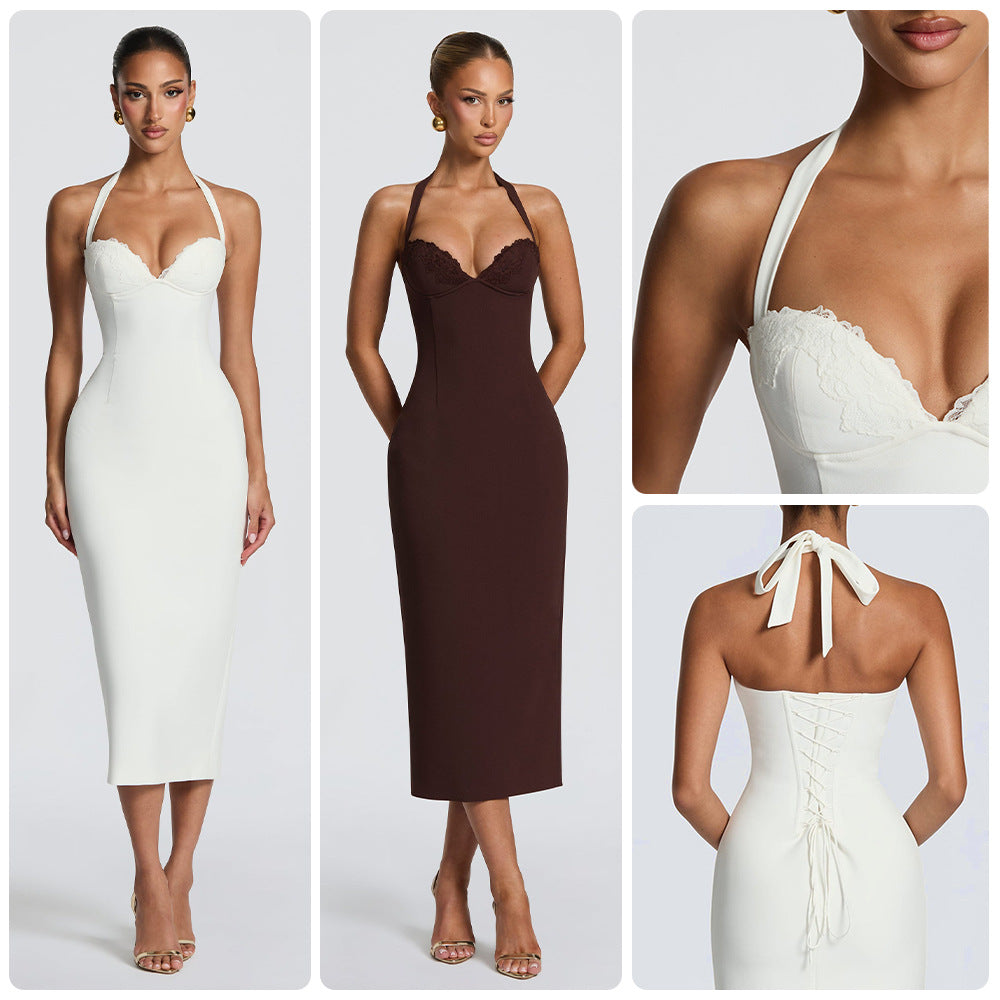 Neckholder-Kleid mit Spitze