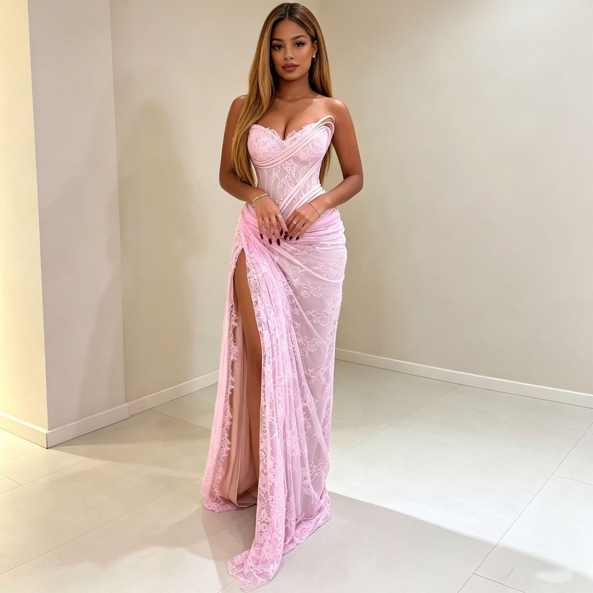 Elegantes trägerloses Maxikleid mit Spitze | LuxeStyle