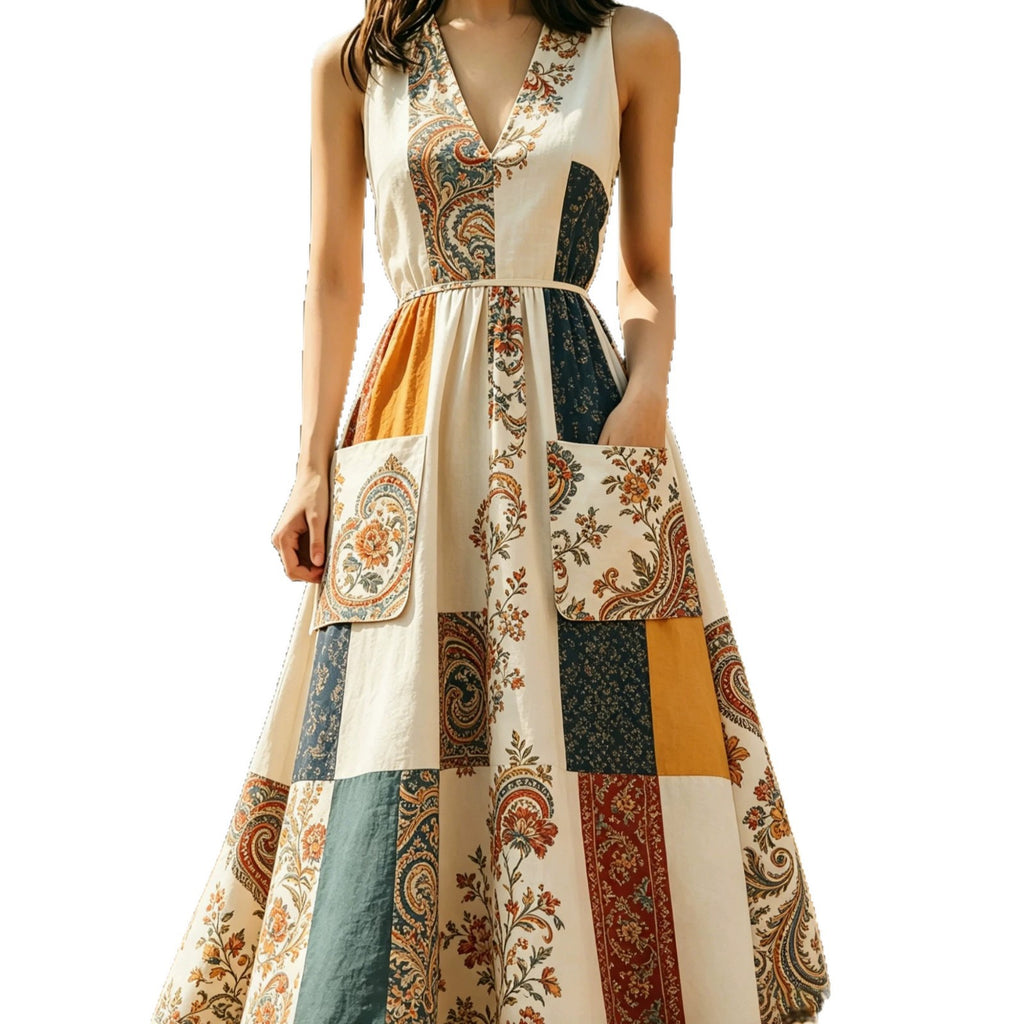 Figurbetontes A-Linien Maxikleid mit V-Ausschnitt