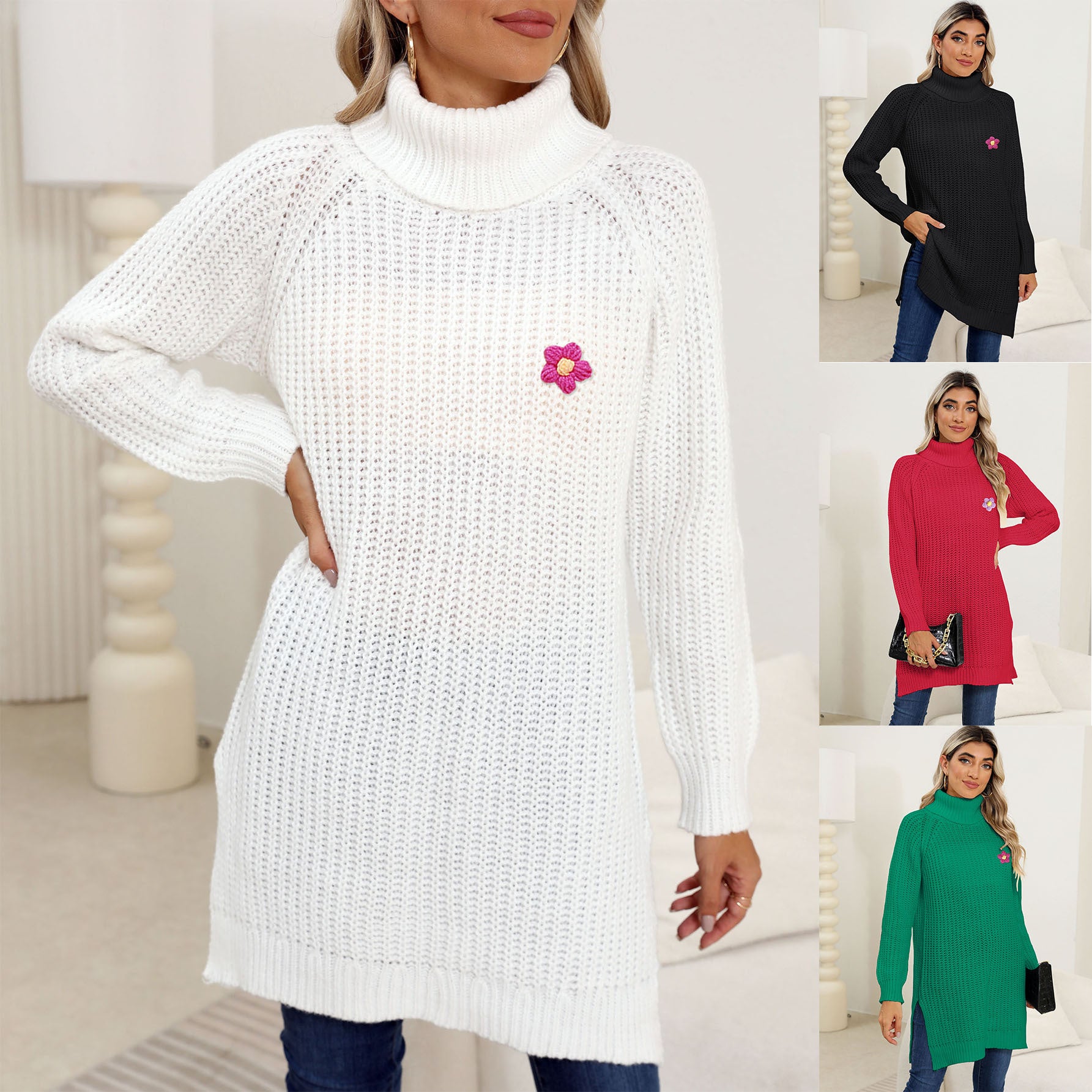 Damen Herbst/Winter Strickkleid mit Schlitz