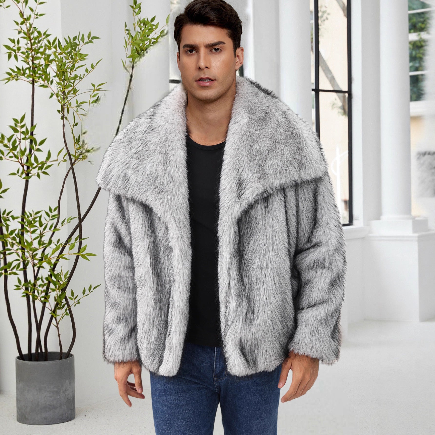 Herren-Jacke aus Kunstfell mit Reverskragen
