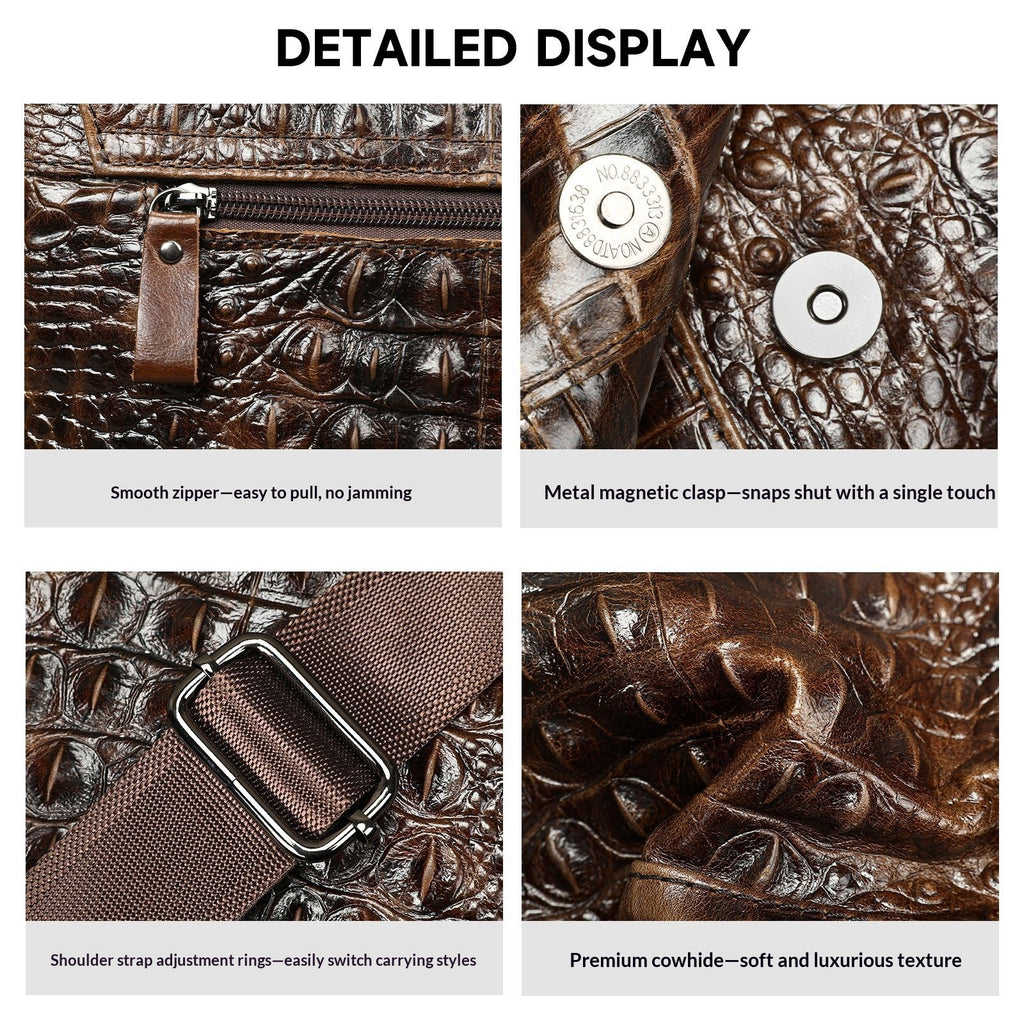 Herren Schultertasche aus Vollnarbenleder mit Krokodille-Optik | LuxeStyle