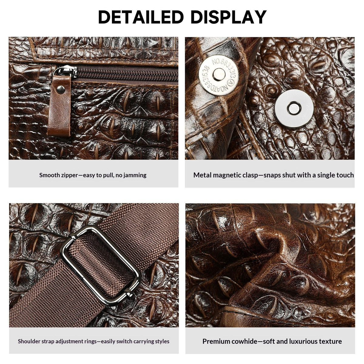 Herren Schultertasche aus Vollnarbenleder mit Krokodille-Optik | LuxeStyle