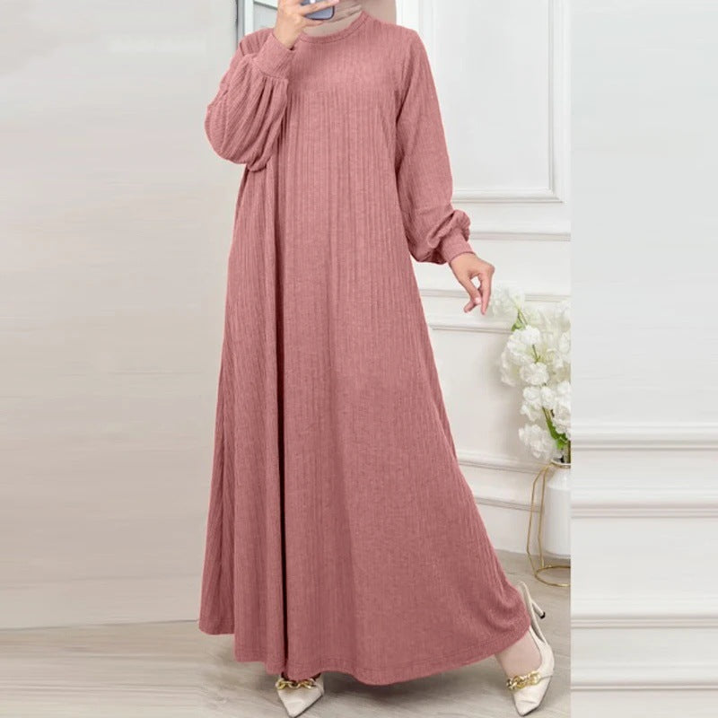 Lässiges Langarm-Kleid mit Rundhals
