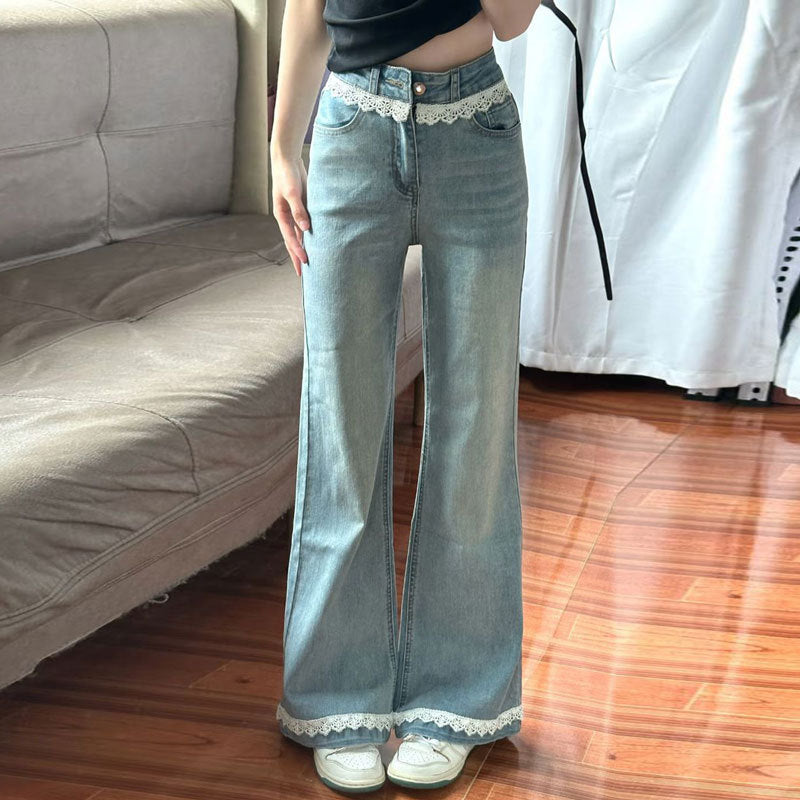 Blau Jeans mit Spitze und Patchwork