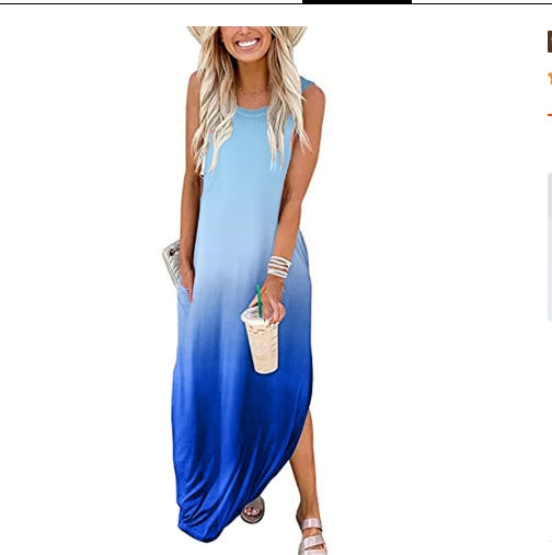 Langes Kleid mit Farbverlauf und Taschen