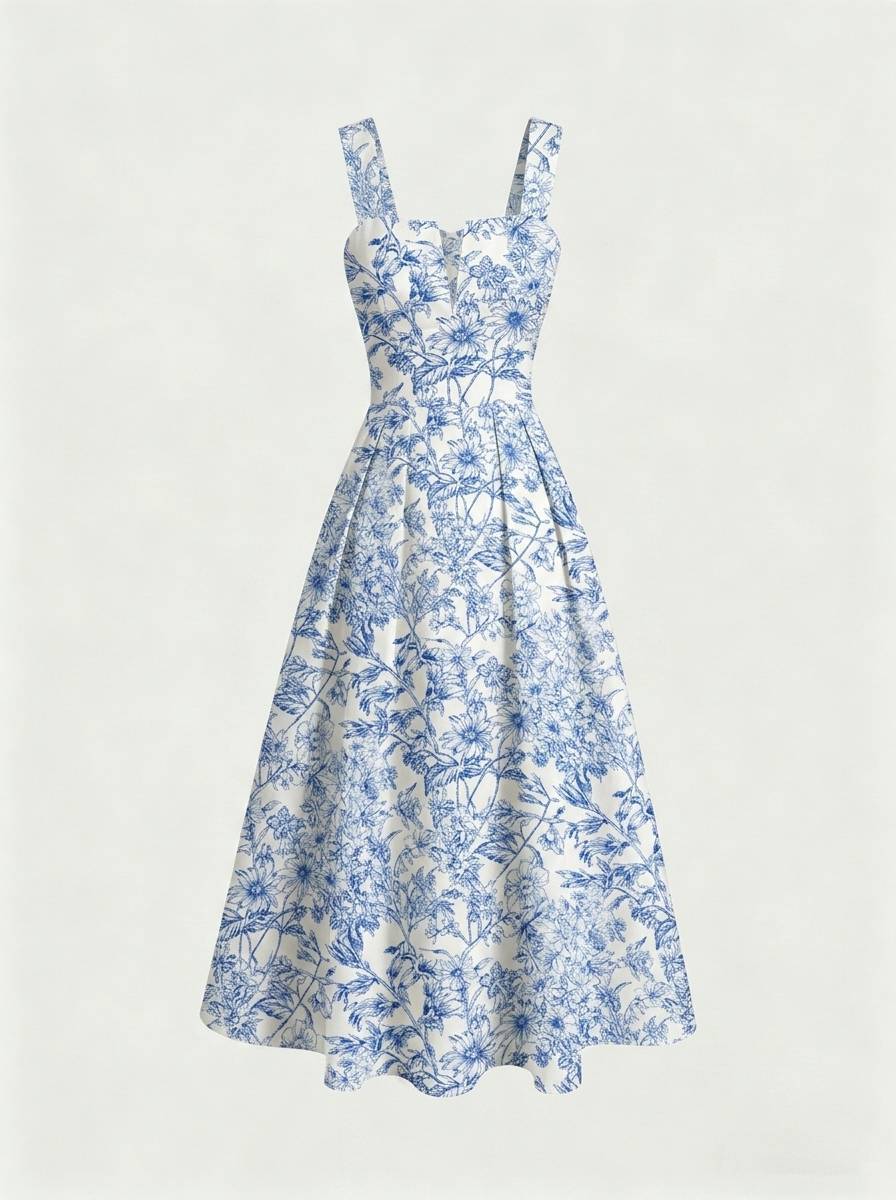 Midikleid mit Zopfmuster und Blumenprint