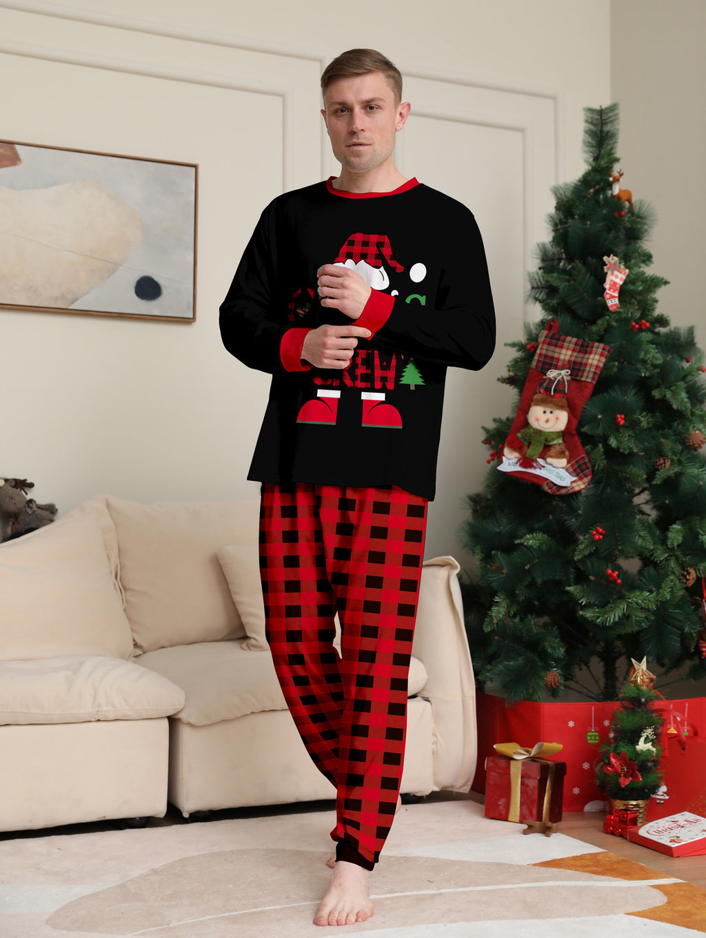 Weihnachts Pyjama-Set im rot-schwarzen Karomuster