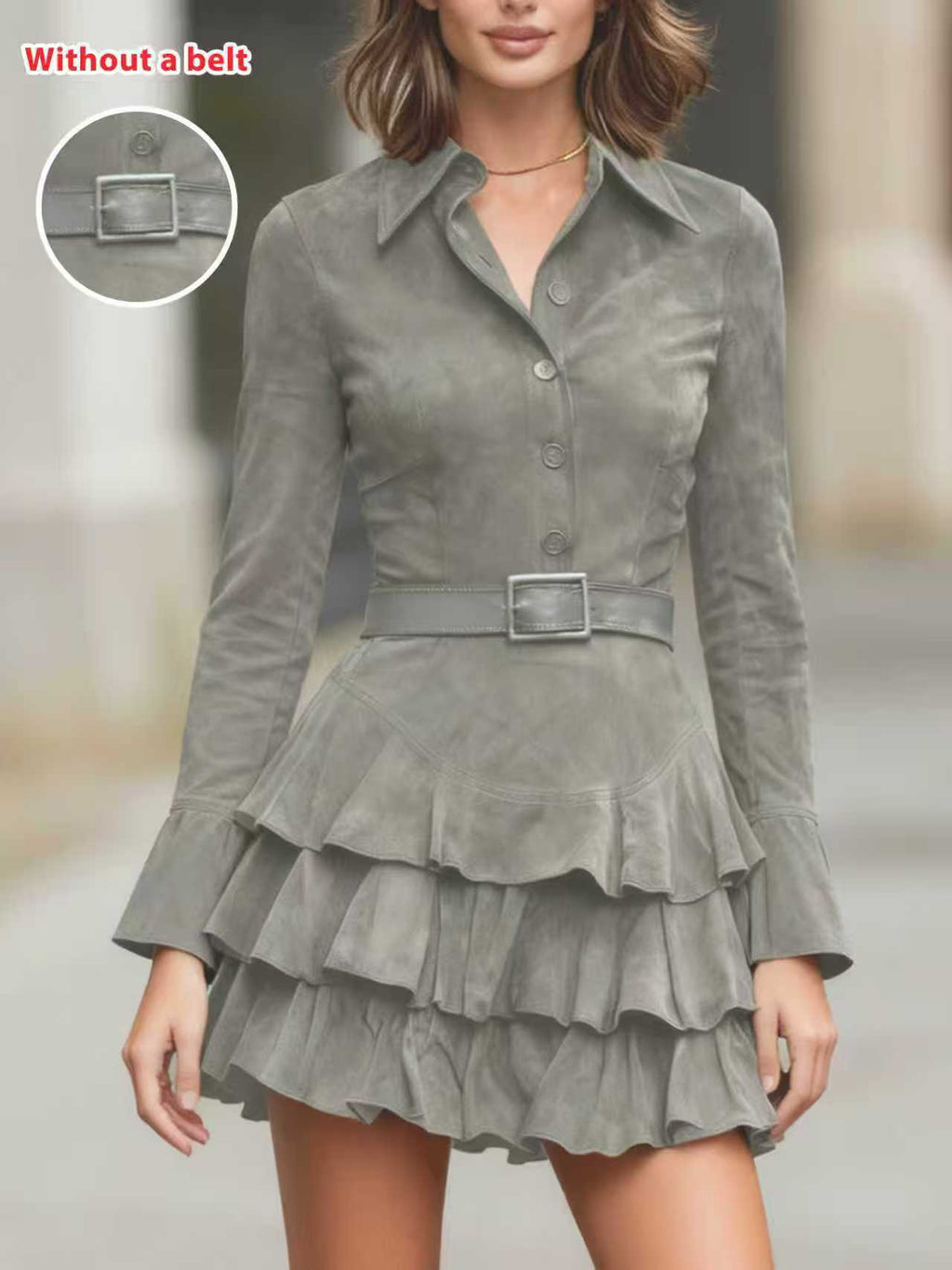 Damen Midi-Kleid aus Wildlederimitat mit Rüschen – Bild 4 | LuxeStyle