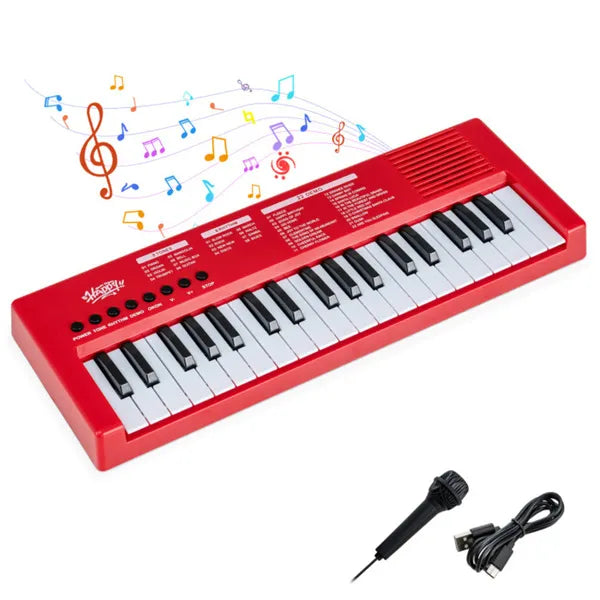 Rotes Kinder Keyboard mit Mikrofon, 37 Tasten