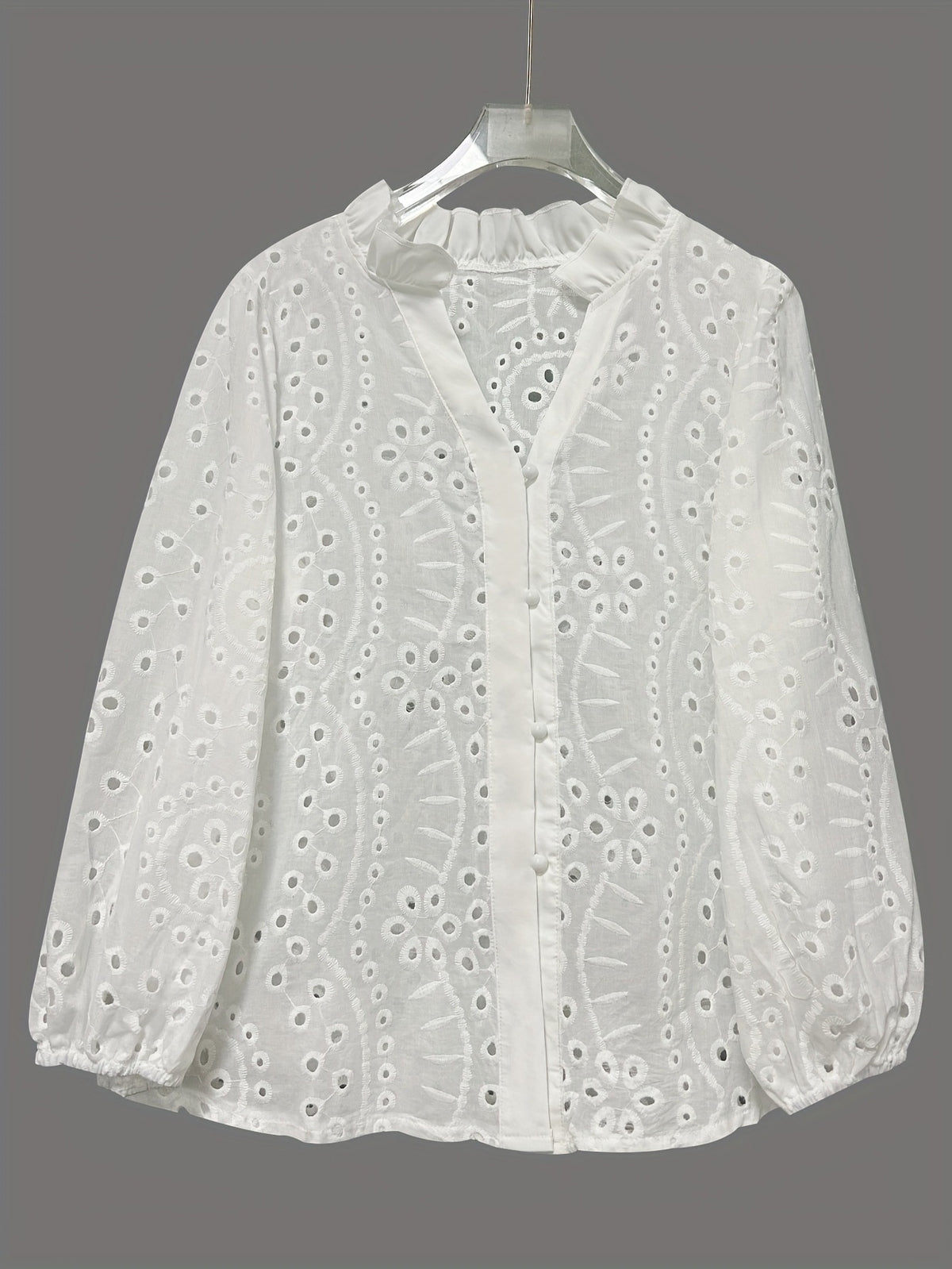 Damen Bluse Weiss mit Lochstickerei – Bild 3 | LuxeStyle