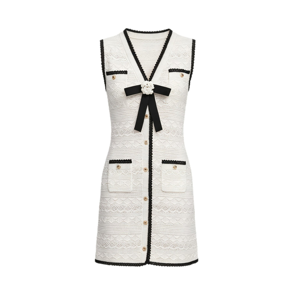 V-Neck Minikleid mit Kontrast-Schleife – Bild 3 | LuxeStyle