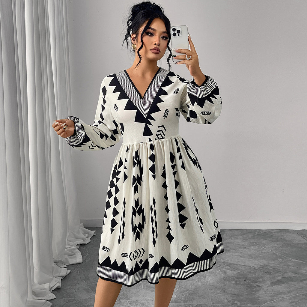 V-Ausschnitt Maxikleid mit Puffärmeln
