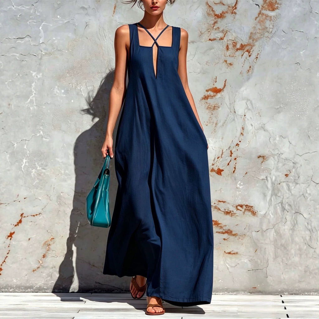 Damen A-Linien Freizeitkleid aus Baumwoll-Leinen