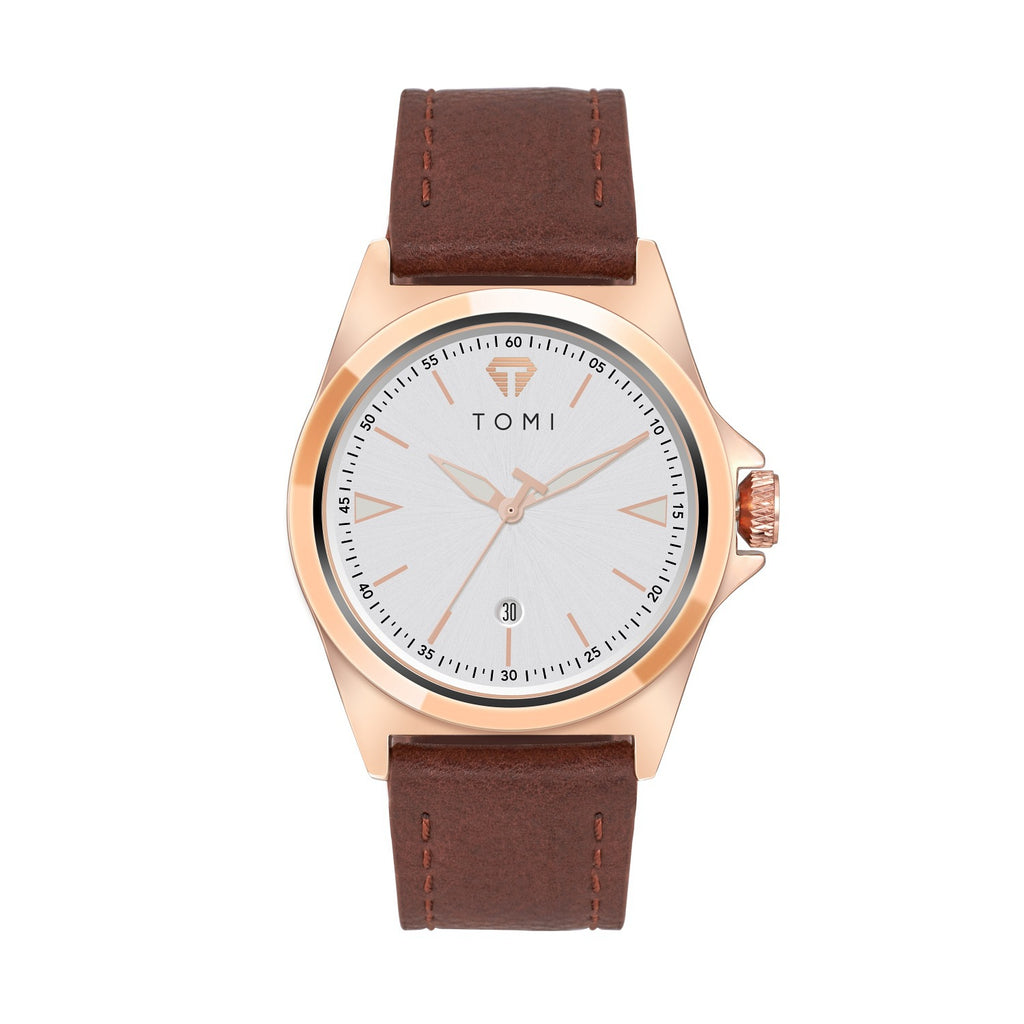 Wasserdichte Quarzuhr für Herren mit Lederarmband