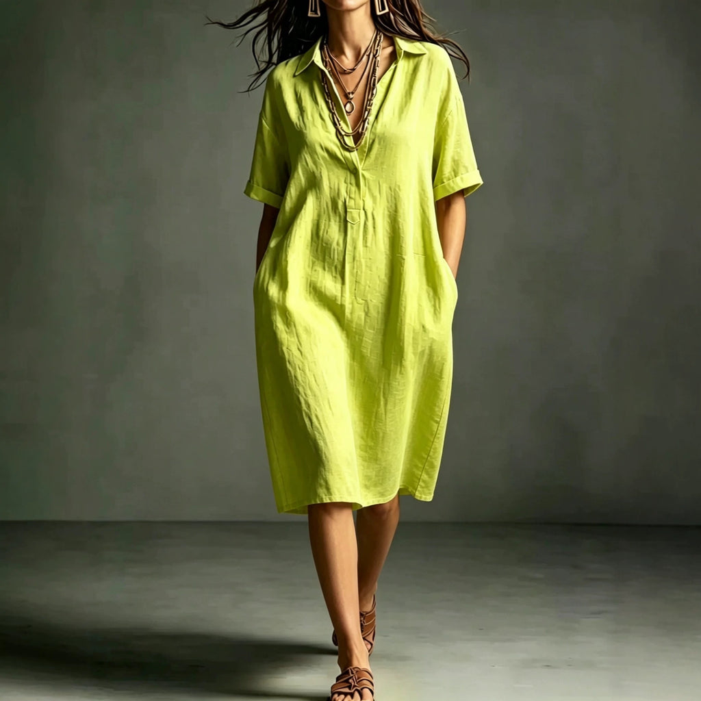 Ärmelloses V-Neck Kleid mit Taschen