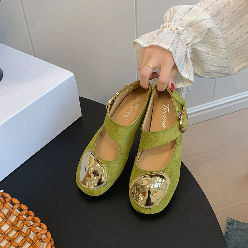 Retro Flache Low-Cut mit Großer Metallriemen