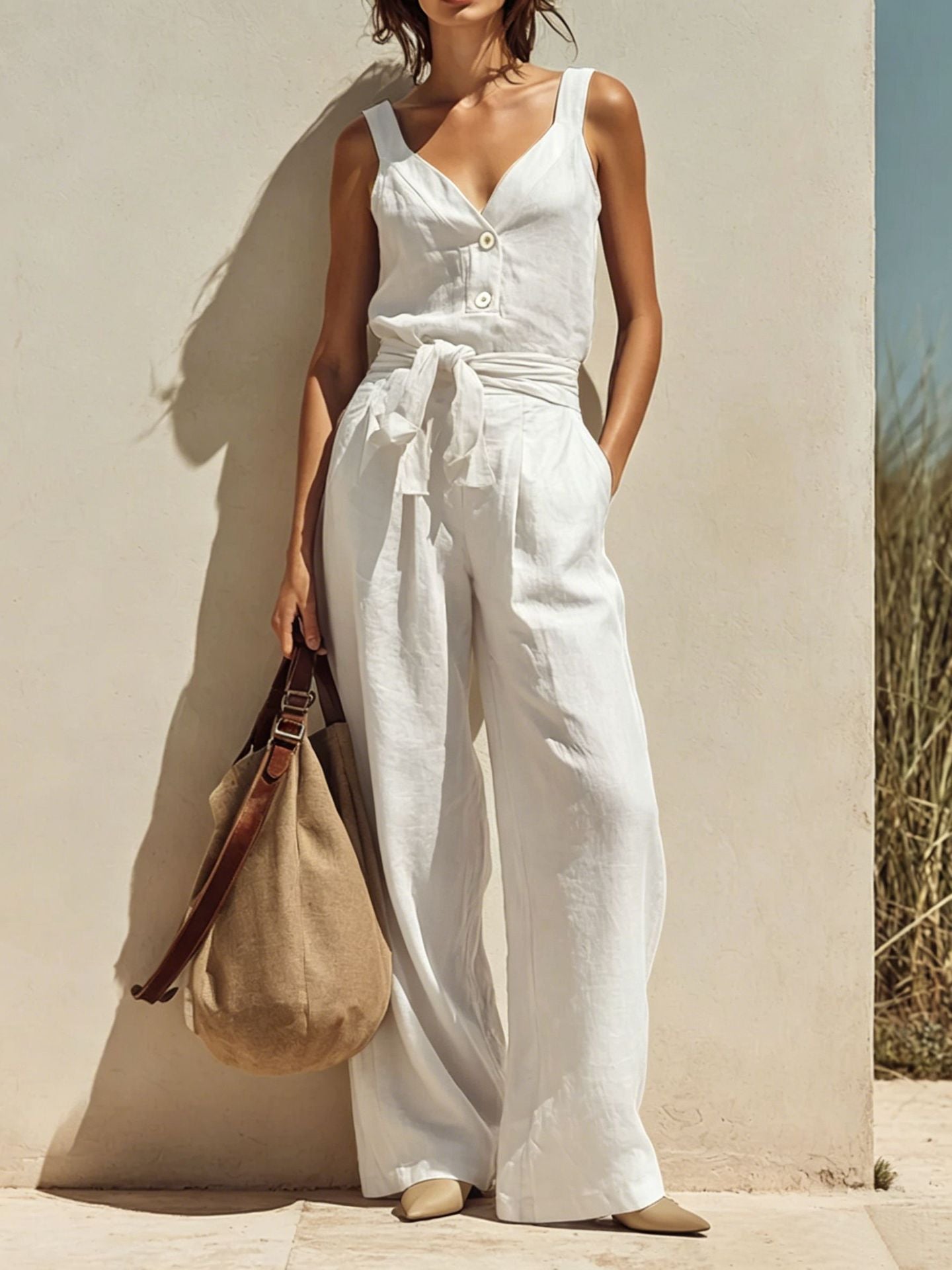 Ärmelloser Jumpsuit mit weitem Bein