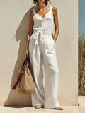Ärmelloser Jumpsuit mit weitem Bein – XS-White – Bild 1 | LuxeStyle