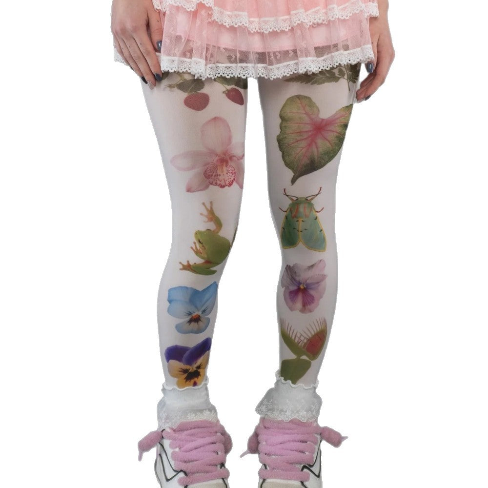 Samt-Strumpfhose mit Pflanzenmuster