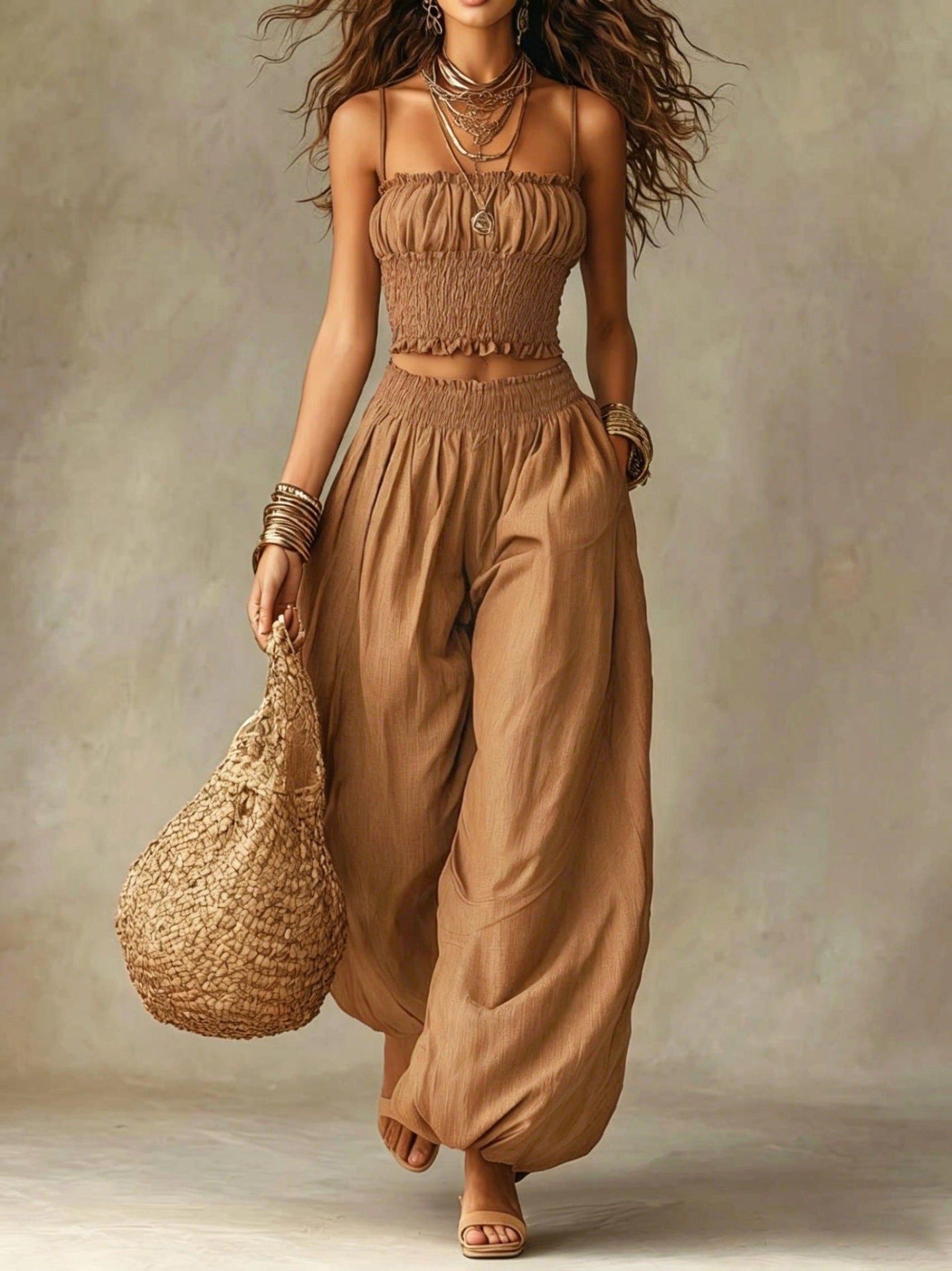 Elegantes trägerloses Camisole & Laternenhosen-Set
