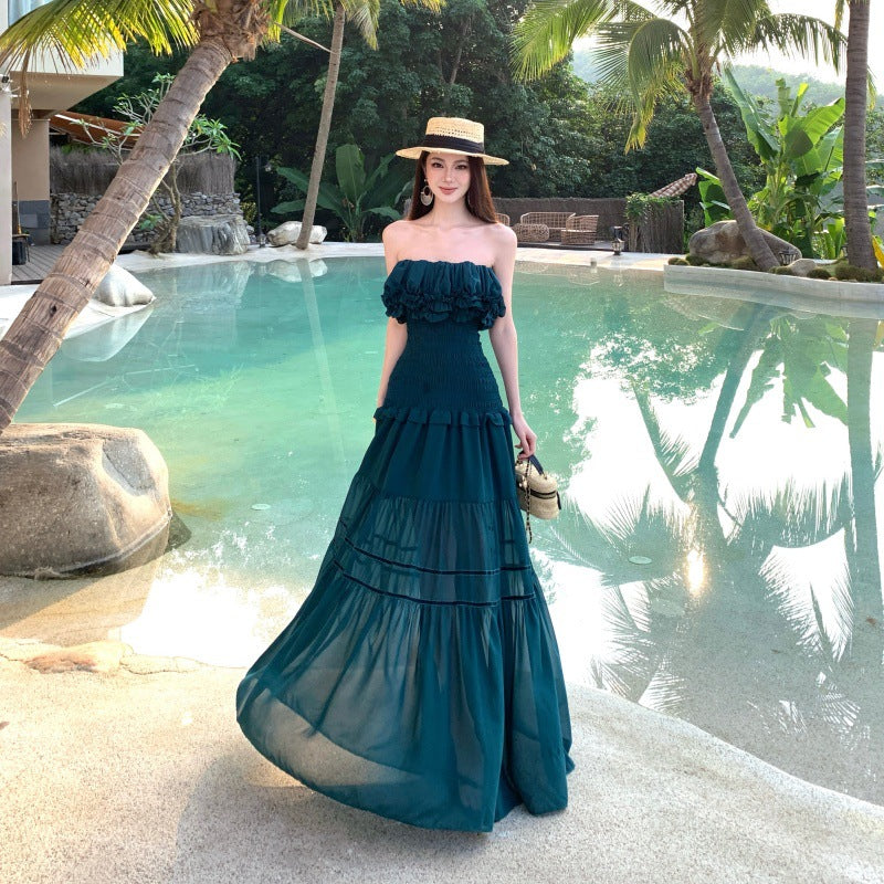 Trägerloses Chiffonkleid mit Rüschensaum – Bild 4 | LuxeStyle