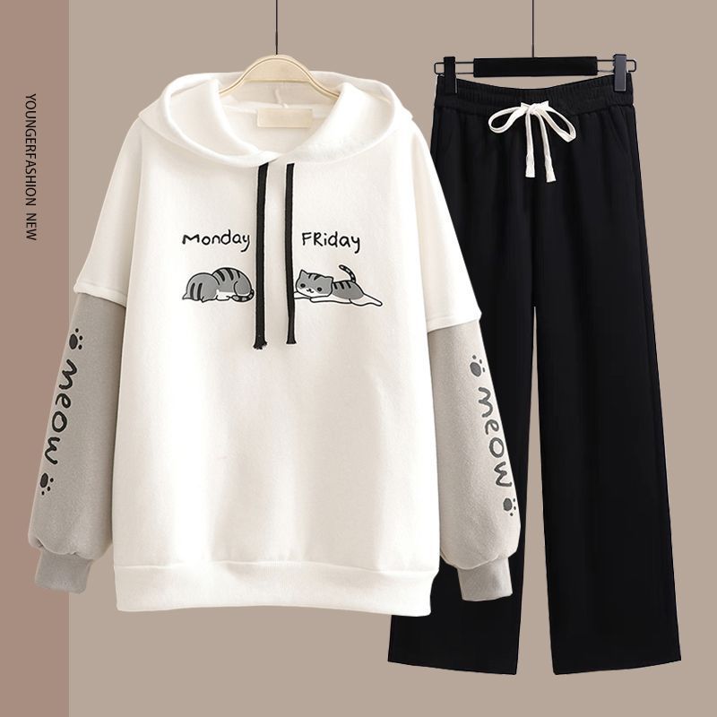 Hoodie-Set mit geradem Bein im Preppy-Stil
