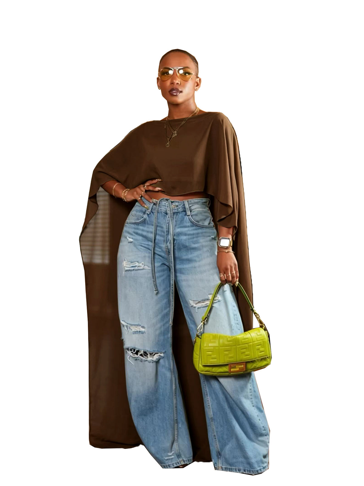Mesh Maxi Cape mit Fledermausärmeln – Bild 6 | LuxeStyle