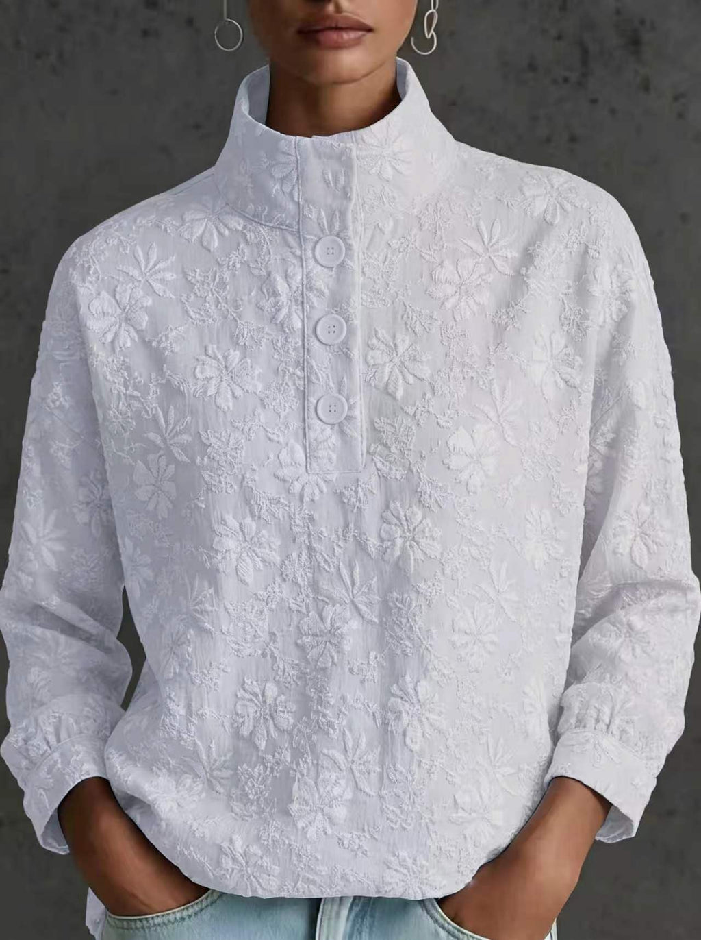Stehkragen Pullover mit halber Knopfleiste