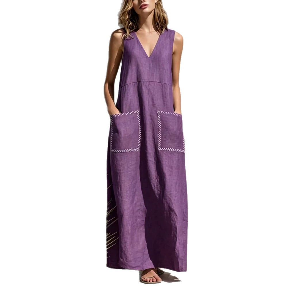 Elegantes ärmelloses V-Ausschnitt-Kleid mit Taschen