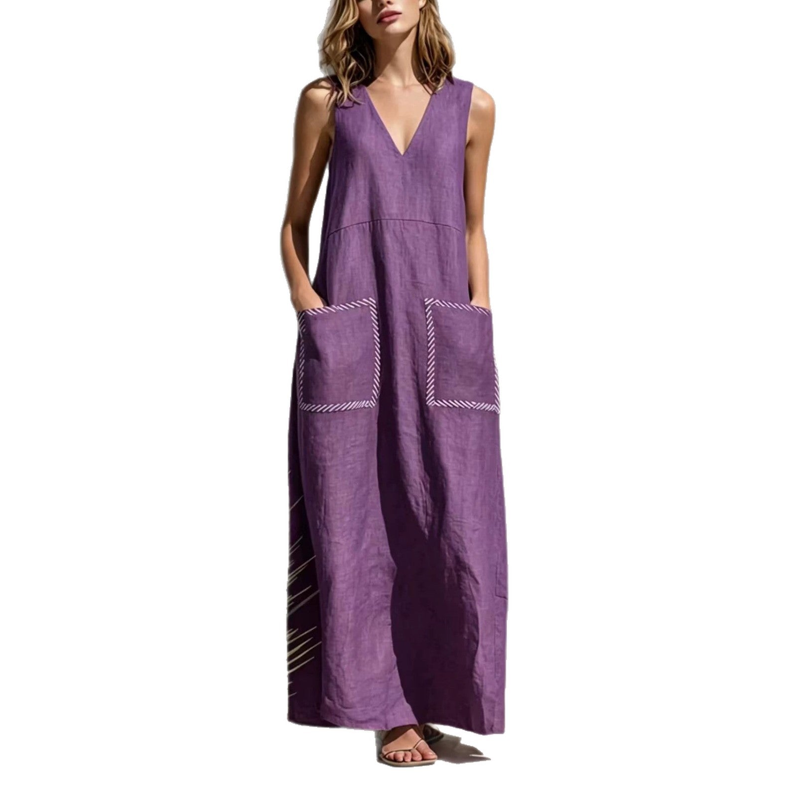 Elegantes ärmelloses V-Ausschnitt-Kleid mit Taschen