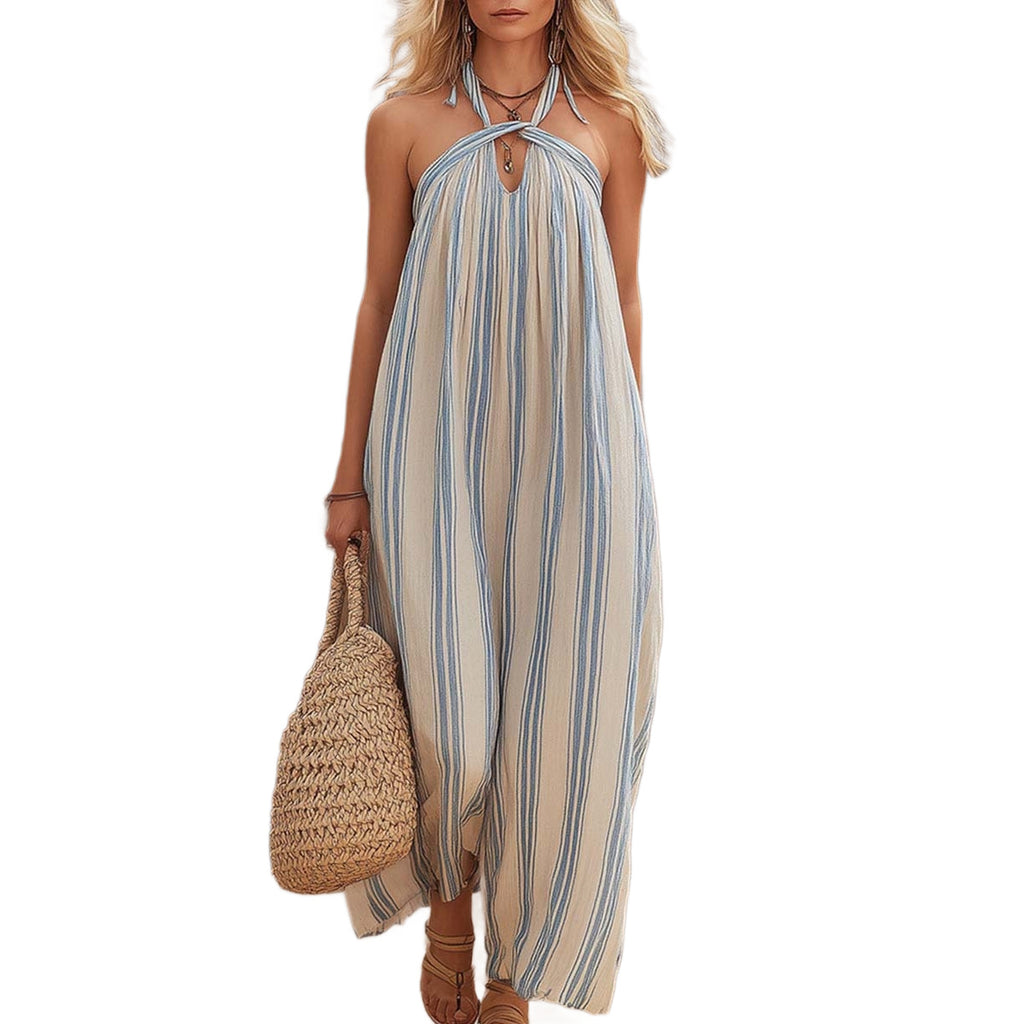 Gestreiftes ärmelloses Halterneck-Kleid – Bild 4 | LuxeStyle