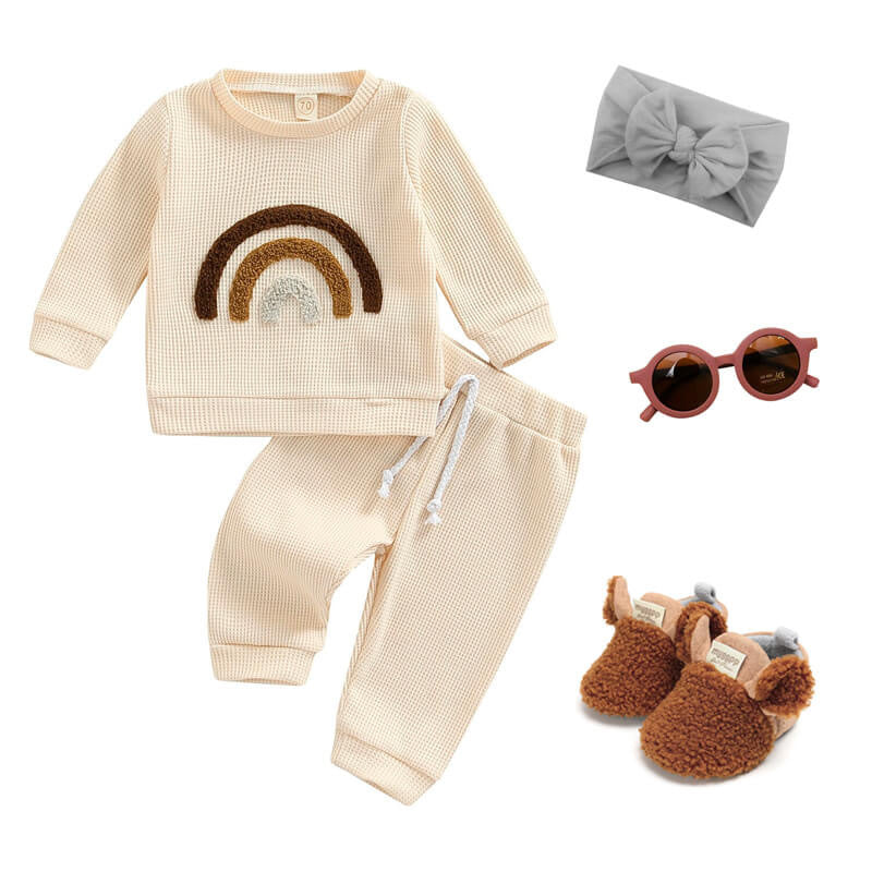 Kinder Regenbogen Rundhalsausschnitt Langarm-Hose Set | LuxeStyle
