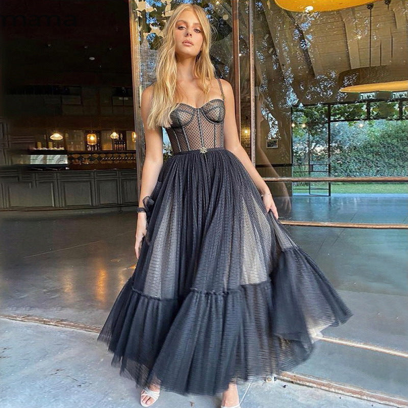 Spitzen-Trägerkleid aus Chiffon