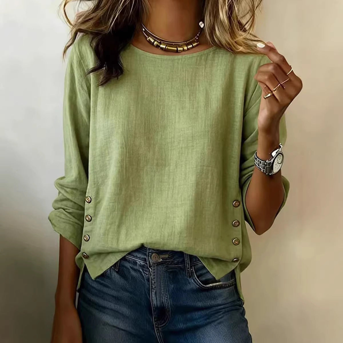 Damen T-Shirt aus Leinen-Baumwoll-Mix