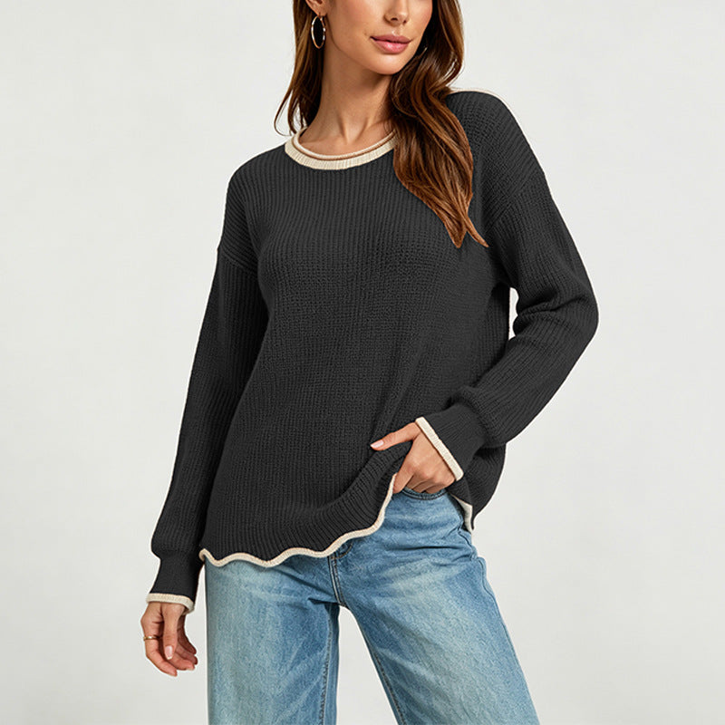 Vielseitiger Rundhals-Strickpullover für Damen
